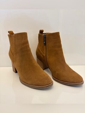 Blondo Cognac Suede Ankle Booties with Block Heel